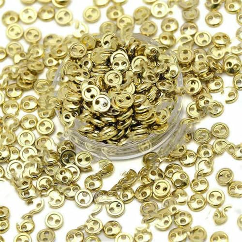 3/4/5 mm Metallknöpfe, 100 Stück, Miniknöpfe für Puppenkleidung, 2 Löcher, Nähknopf für Handarbeiten, runde Schnallen, handgefertigte Accessoires, Gold, 5 mm von ZEYRU