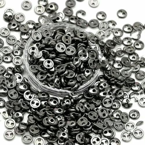 3/4/5 mm Metallknöpfe, 100 Stück, Miniknöpfe für Puppenkleidung, 2 Löcher, Nähknopf für Handarbeiten, runde Schnallen, handgefertigte Accessoires, Gun Black, 3,0 mm von ZEYRU