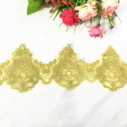 3 Yard/Lot Goldener silberner Spitzenbesatz mit Autoknochen, für Hochzeitskleider, Schleier, Perlen, Pailletten, Spitzenstoff, Tanzkostüm-Zubehör, M0430-7, Gold, ohne Perlen, 3 Yards Preis von ZEYRU