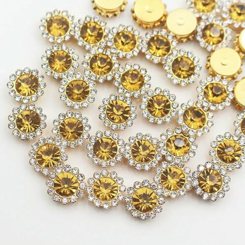 30–100 Stück goldene Strasssteine in Blumenform, Glitzerkristalle, Ziersteine, Perlen, Kleidungshandwerk, Strasssteine zum Aufnähen für Kleidung, Edelsteine-Topas-G-10 mm-100 Stück von ZEYRU