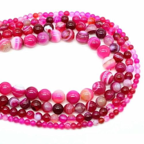 4/6/8/10 mm blaue Spitzenachatperlen, Natursteine, lose Abstandshalterkristalle, Achat, runde Perlen zur Schmuckherstellung, DIY-Armband, Halskette – rosa gestreifter Achat – 10 mm, 35 von ZEYRU