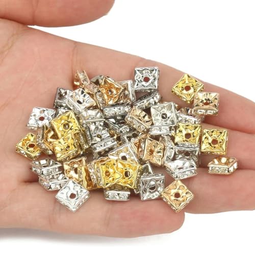 50 Stück/Los 4 6 8 10 mm goldfarbene Strass-Kristallperlen, lose Abstandsperlen zur Herstellung von DIY-Schmuck, Zubehör, Zubehör, Stil 21–10 mm von ZEYRU