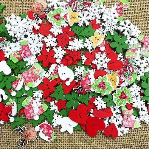 50 Stück DIY 2 Löcher Holzknöpfe Holz Weihnachten Dekorative Cartoon Handarbeit Scrapbooking für Bastelbedarf Nähzubehör-Mix-Farbe-18-26MM von ZEYRU