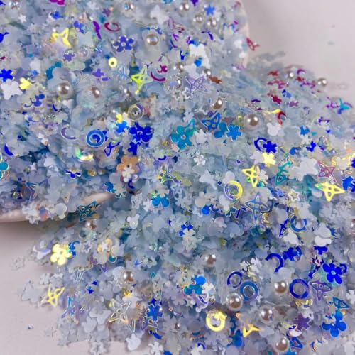 50 g/Los Multi-Form Blume Kaninchen Schmetterling Glitter Pailletten mit Perlen für DIY Handwerk Dekoration Konfetti - Blau von ZEYRU