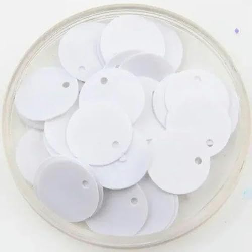 50 g große runde Pailletten, 30 mm, PVC-Pailletten, flache runde Pailletten, Dekoration mit seitlichem Loch für Tanzkleider, silberne Konfetti-Splitter, Weiß, 30 mm von ZEYRU