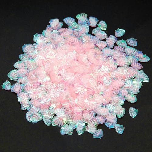 7 mm Muschel-Pailletten-Mix, PVC-Glitzer-Pailletten, lose Pailletten, bunt, DIY-Schmuckherstellung, Nageldekoration, transparentes Rosa, 490 g von ZEYRU