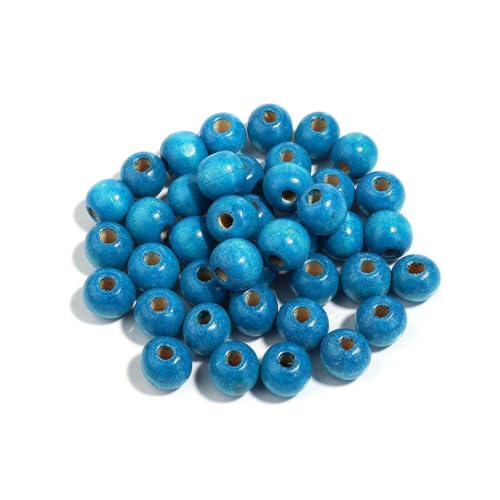 8 10 12 mm natürliche Holzperle mit großem Loch, lose Abstandshalter, runde Perle zur Schmuckherstellung, DIY-Handwerk, Armband, Halskette, Spielzeugzubehör, blau, 8 mm, 200 Stück von ZEYRU