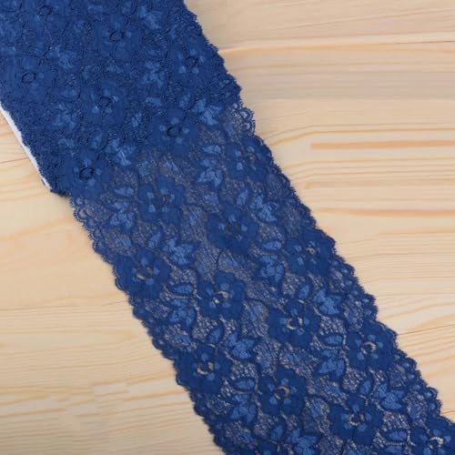 Elastisches Spitzenband, 16 cm, Spitzenbesatz, bestickter weißer Spitzenbesatz, DIY-Bastelarbeiten, Nähmaterial, Kleidungszubehör, Marineblau, 1 Meter Länge von ZEYRU