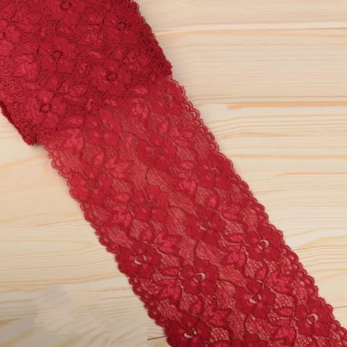 Elastisches Spitzenband, 16 cm, Spitzenbesatz, bestickter weißer Spitzenbesatz, DIY-Bastelarbeiten, Nähmaterial, Kleidungszubehör, Weinrot, 1 Meter Länge von ZEYRU