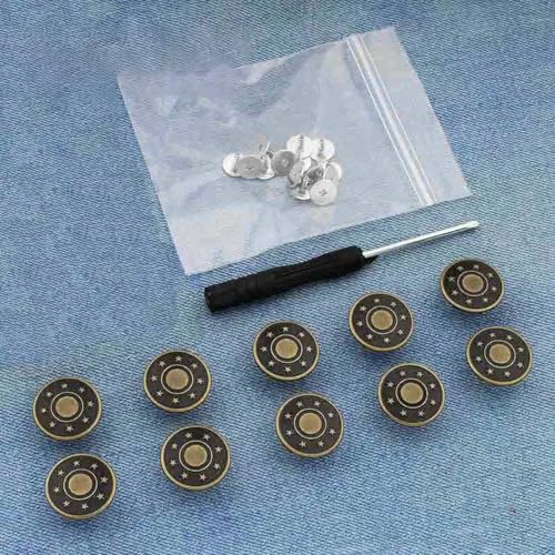 Ersatzknöpfe für Jeans, 17 mm, ohne Nähen, Reparaturset für Metallknöpfe, ohne Nägel, abnehmbares Jeansknopf-Set, Nähzubehör, Stil 13, 10 Stück von ZEYRU