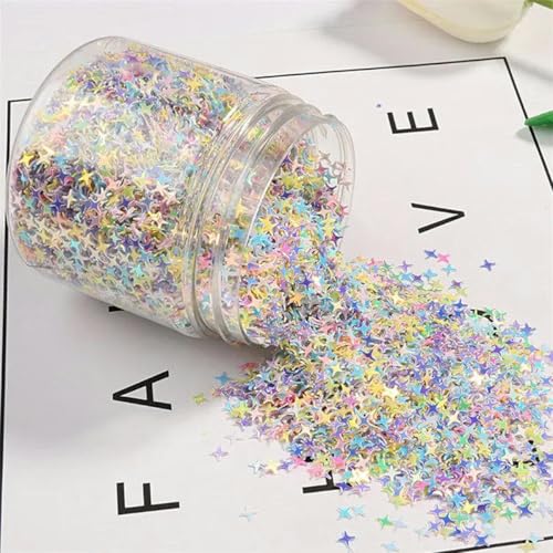 Fünf gemischte Farben 75g-80g-4,0mm Sterne lose Pailletten Box Nail Art Hochzeit Dekoration Material Konfetti von ZEYRU