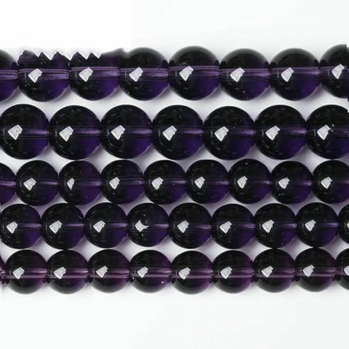 Glatte granatrote Glaskristallperlen, rund, lose Perlen, 15 Zoll Strang, 4 6 8 10 12 mm, zur Schmuckherstellung, DIY-Armband, Halskette, lila Glas, 8 mm, 46 Stück Perlen von ZEYRU