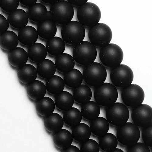 Großhandel Naturstein weiß schwarz Achate matt poliert matt Onyx Perlen runde Perlen für Schmuckherstellung DIY Armbänder 4-12mm 15"-Mattschwarz-10mm 36 bis 38 Stück von ZEYRU