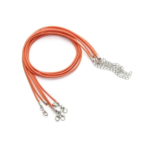 Lederband-Halskette mit Karabinerverschluss, Durchmesser 1,5/2mm, verstellbare Wachsseilkette zur Schmuckherstellung, DIY-Armbandzubehör, 10 Stück, Orange, 50 cm x 2mm von ZEYRU