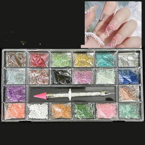 Luxuriöses Set mit glänzenden Diamant-Strasssteinen für Nagelkunst, Glaskristall-Dekorationsset, 1 Stück, Aufnahmestift in einer Gitterbox, 21 Formen mit 2500 von ZEYRU