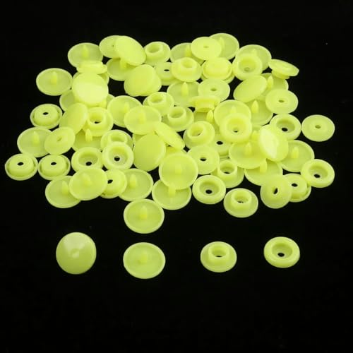 Modische 10/20/50/100 Sets T5 Druckknöpfe Nylonknöpfe Kinderknöpfe Set für Babypuppen Kleidung Nähzubehör-Fluoreszierendes Gelb-100 Sets von ZEYRU