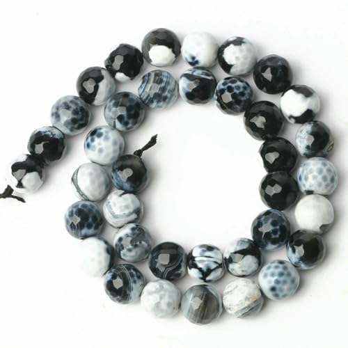 Naturstein, blaue Feuerachate, Drachenadern, Onyx, runde lose Perlen zur Schmuckherstellung, 15 Zoll, 6/8/10 mm, DIY-Armbänder, Halsketten – Schwarz-Weiß-Achat – 10 mm, 36 Perlen von ZEYRU