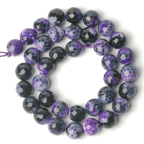 Naturstein, blaue Feuerachate, Drachenadern, Onyx, runde lose Perlen zur Schmuckherstellung, 15 Zoll, 6/8/10 mm, DIY-Armbänder, Halsketten – lila Flammenachat – 10 mm, 36 Perlen von ZEYRU