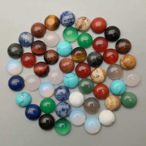 Naturstein-Perlen, runde Cabochon-Perlen zur Schmuckherstellung, 6 mm, 8 mm, 10 mm, 12 mm, 50–200 Stück, gemischte Ring-Accessoires, Großhandel, ohne Loch, 10 mm, 200 Stück von ZEYRU