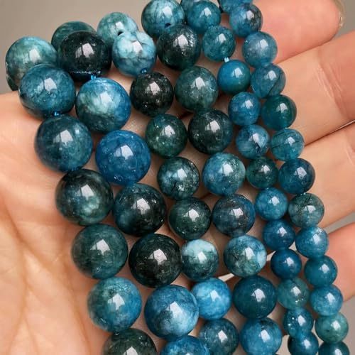 Naturstein-Perlen aus dunkelblauem Chalcedon und Jade, rund, lose Abstandsperlen zur Schmuckherstellung, 4/6/8/10/12 mm, handgefertigte Armbänder zum Selbermachen, blauer Apatit, 10 mm (ca. 36 Stüc von ZEYRU