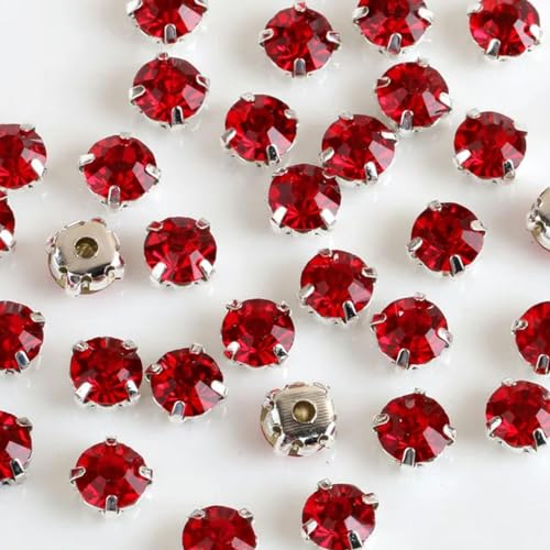 Neue 3,0 mm 4 mm 5 mm 7 mm 8 mm silberne Krallen zum Aufnähen, runde Strasssteine für Handarbeiten, DIY, Glaskristalle, Steine, Kleidung, Hochzeitskleid, rot, Krallen-Strass, 5 mm, 100 Stück von ZEYRU