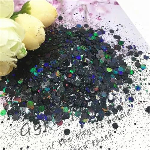 Sechseckige Nagelsticker, Konfettibecher für Scrapbooking, Gesichtssticker, Nailart-Dekoration, gemischte Größe, 10 g-Schwarz-Mix-Größe PET 10 g von ZEYRU