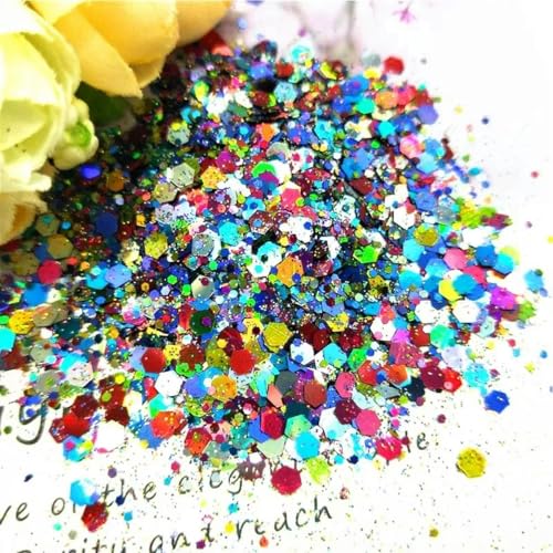 Sechseckige Nagelsticker, Konfettibecher für Scrapbooking, Gesichtssticker, Nailart-Dekoration, gemischte Größe, 10 g – gemischte Farben – gemischte Größe PET 10 g von ZEYRU