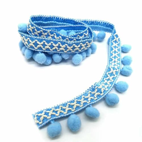 Spitzenbesatz, Stoff, Nähzubehör, Pompons, Quaste, Ballfransen, Band, Nähspitze für DIY-Material, Basteln, Bekleidung, 04 hellblau, 1 Yard von ZEYRU