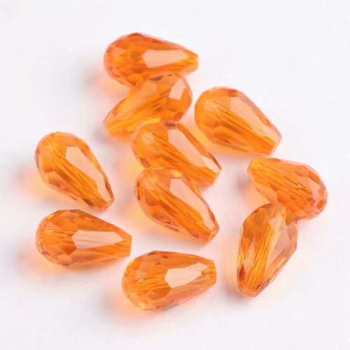 Tropfenförmiges facettiertes Kristallglas, 5 x 3,0 mm, 8 x 6 mm, 12 x 8 mm, 15 x 10 mm, lose Perlen, Menge zur Schmuckherstellung, DIY-Ohrring-Zubehör, Orange, 15 x 10 mm (20 Stück) von ZEYRU