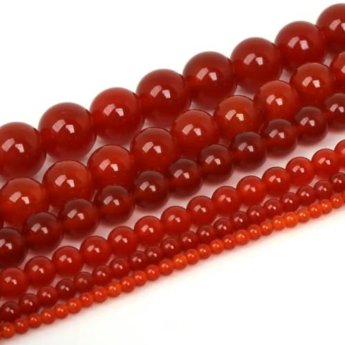 Wählen Sie Größe 3,0 mm, 4 mm, 6 mm, 8 mm, 10 mm, 12 mm, rund, Naturstein, rote Karneol-gefärbte Perlen für DIY-Armbänder und Halsketten, Schmuckzubehör – 6 mm, ca. 62 Perl von ZEYRU