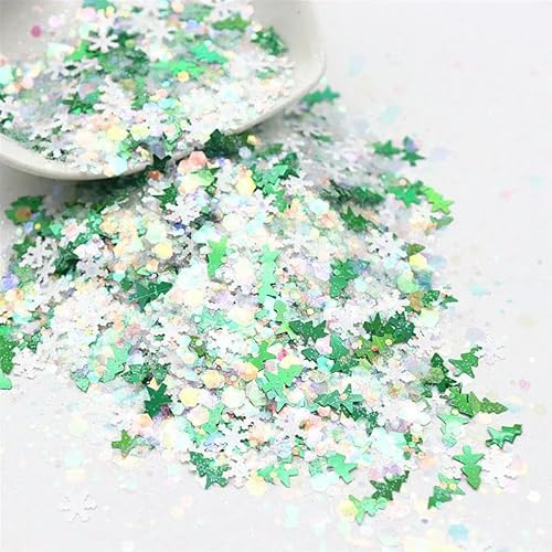 Weihnachts-Pailletten, gemischt, 1–10 mm, für die Maniküre, ultradünn, Schneeflocken-Weihnachtsbaum-Pailletten, DIY-Nagelschmuck-Patch, 10–20 g-SD06-20 g von ZEYRU