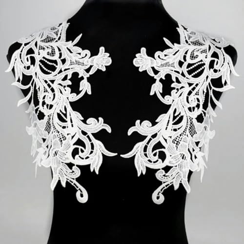 Weißer schwarzer Spitzenstoff mit Blumenmotiv, Applikationen, Stickerei, Aufnäher, Kleid, Bluse, Kleidung, Ornament-2 von ZEYRU