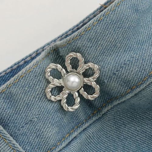 ZEYRU Bowknot-Knopfversteller für Hosenröcke, Taillenspanner, verstellbare Taillenschnalle für Jeans, kein Nähen erforderlich, Bekleidungszubehör-03-Silber von ZEYRU