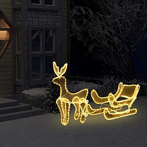 ZEYUAN Weihnachtsbeleuchtung Rentier und Schlitten mit Mesh 432, Rentier Weihnachtsdeko, Weihnachtsfiguren Außen Beleuchtet, Rentier Beleuchtet Aussen, Weihnachten Außendeko, von ZEYUAN