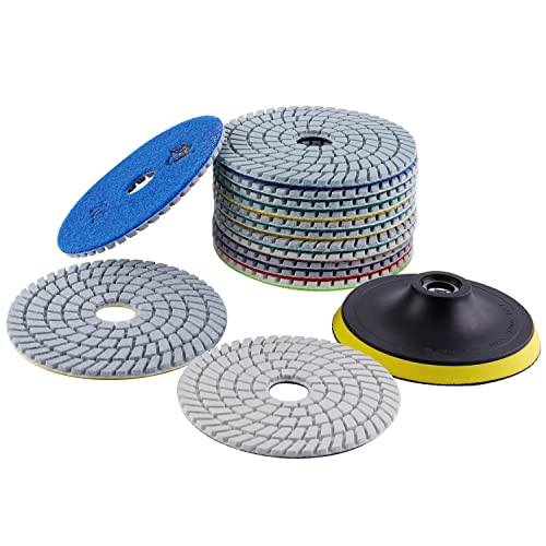 Diamant-Nass-Polierpads-Set, 12,7 cm, 15 Stück Pads für Granit, Stein, Beton, Marmor, Bodenschleifer oder Polierer, 50#-6000# mit Klettverschluss-Halter-Pads für Nasspolitur von ZFE