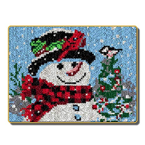 YYFIRE Weihnachts-Schneemann-Knüpfhaken-Teppich-Set, DIY-Teppich, Häkelgarn-Set, bedruckte Farbe, Leinwand, Weihnachtsdekoration und Aktivität, 50,1 x 38,1 cm von ZFFLYH