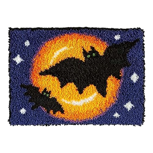 ZFFLYH Halloween Latch Haken Kits Für Erwachsene Kinder, DIY Häkelgarn Kits Gedruckt Leinwand Matte Tapisserie Handarbeiten Sets Für Heimtextilien Und Festival Gif,Rug f von ZFFLYH