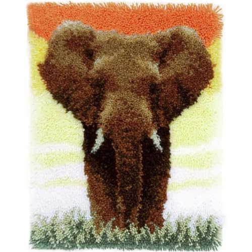 ZFFLYH Latch Hook Kits DIY Häkelgarn Kits Handarbeit Häkelteppich Garn Kissen Stickerei Teppich Set Home Decor Festival Geschenk Für Kinder Erwachsene Anfänger 20.5X15 Zoll,Elephant von ZFFLYH