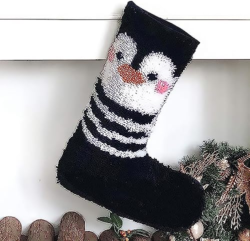 ZFFLYH Weihnachten Latch Haken Kits Für Erwachsene Kinder Anfänger, DIY Handwerk Matte Teppiche Kissen Stickerei Kunst Mit Muster Gedruckt Leinwand Für Home Decor Festival Geschenk,Christmas socks c von ZFFLYH