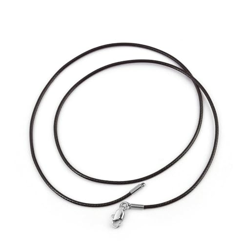 1,5/2/3,0 mm Lederband, Schwarze Halskette mit Karabinerverschluss aus Edelstahl, rundes gewachstes Seil für Männer und Frauen, Halskette-Braun-1,5 mm-50 cm von ZFISH