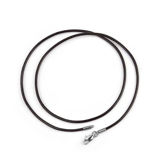 1,5/2/3,0 mm Lederband, Schwarze Halskette mit Karabinerverschluss aus Edelstahl, rundes gewachstes Seil für Männer und Frauen, Halskette-Braun-2 mm-50 cm von ZFISH