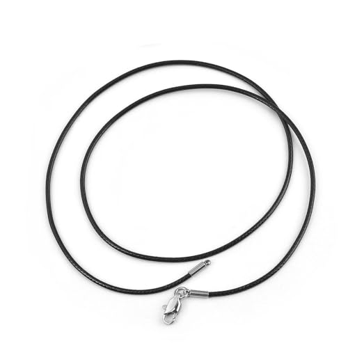 1,5/2/3,0 mm Lederband, Schwarze Halskette mit Karabinerverschluss aus Edelstahl, rundes gewachstes Seil für Männer und Frauen, Halskette-schwarz-1,5 mm-60 cm von ZFISH