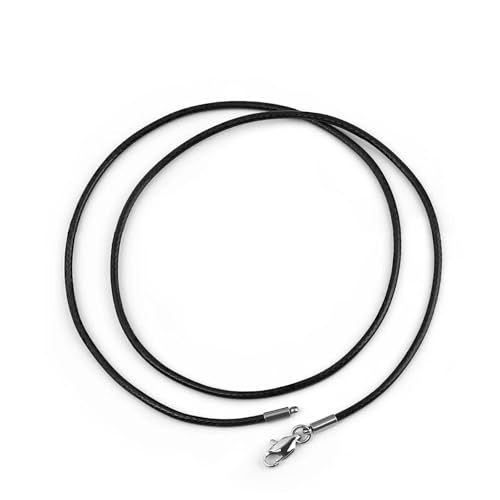 1,5/2/3,0 mm Lederband, Schwarze Halskette mit Karabinerverschluss aus Edelstahl, rundes gewachstes Seil für Männer und Frauen, Halskette-schwarz-2 mm-60 cm von ZFISH