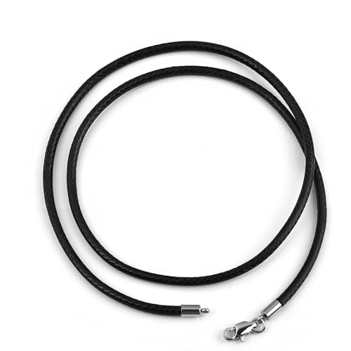 1,5/2/3,0 mm Lederband, Schwarze Halskette mit Karabinerverschluss aus Edelstahl, rundes gewachstes Seil für Männer und Frauen, Halskette-schwarz-3,0 mm-45 cm von ZFISH