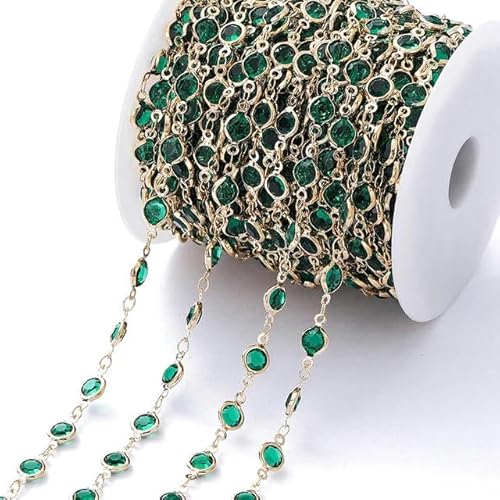 1 Meter 6 mm bunte Kristallperlen, Perlenkette, Glasperlen-Halskette, Kettenzubehör für DIY-Armbänder, Schmuckherstellung, Zubehör-Jadegrün-KC-Gold von ZFISH