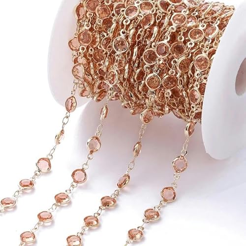 1 Meter 6 mm bunte Kristallperlen, Perlenkette, Glasperlen-Halskette, Kettenzubehör für DIY-Armbänder, Schmuckherstellung, Zubehör-Orange-KC-Gold von ZFISH