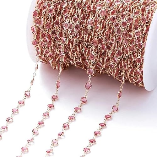 1 Meter 6 mm bunte Kristallperlen, Perlenkette, Glasperlen-Halskette, Kettenzubehör für DIY-Armbänder, Schmuckherstellung, Zubehör-Pink-KC-Gold von ZFISH