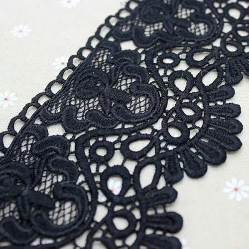 1 Meter schwarzes weißes Spitzenband, 9 cm breit, ausgehöhltes, floral besticktes Baumwollspitzenband, DIY-Bekleidung, handgefertigtes Kunsthandwerk, Nähstoff, schwarz, 1 Meter Länge von ZFISH