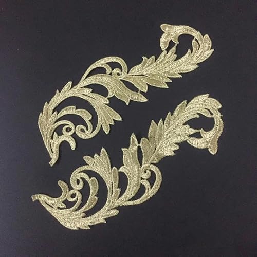 1 Spiegelpaar Gold Silber Spitze Stickerei Applikation Zubehör DIY Spitzenkragen Spitze Stoff Patch-GOLD-1Paar von ZFISH