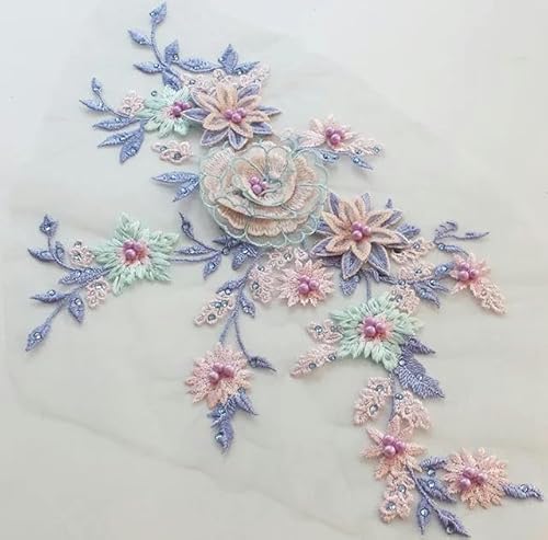 1 Stück 6 Farben Perlen Pailletten Blumenstickerei Nähen Handwerk Spitze Ausschnitt Applikationen Besatz 3D Patches DIY Kleid Kleid Dekor-Blau Lila von ZFISH